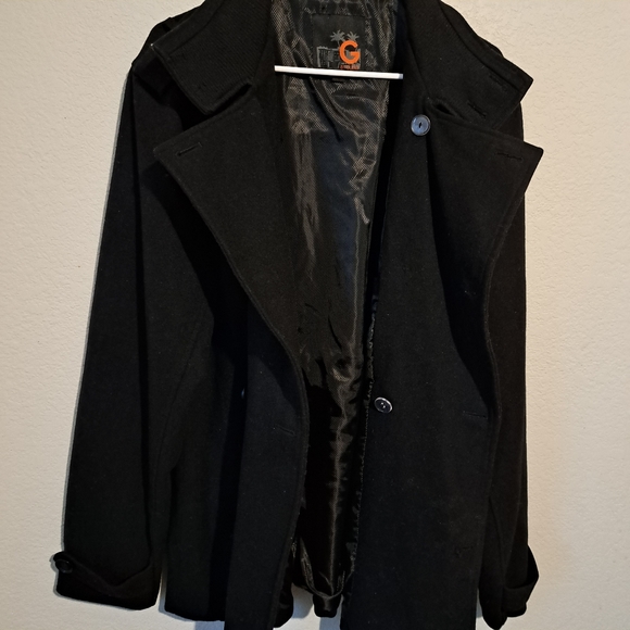 Guess XLarge button down long sleeve pea coat. Black - Picture 13 of 15